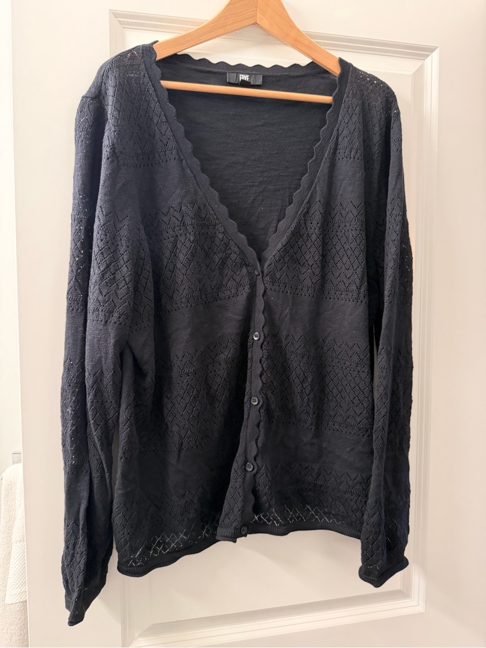 Frye Black Scallop-Edge Knit Button Cardigan